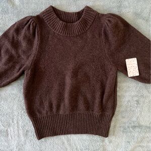NWT Free People Sugar Pie Wool Blend Mock Neck Crop Sweater Brown 1/2 sleeves